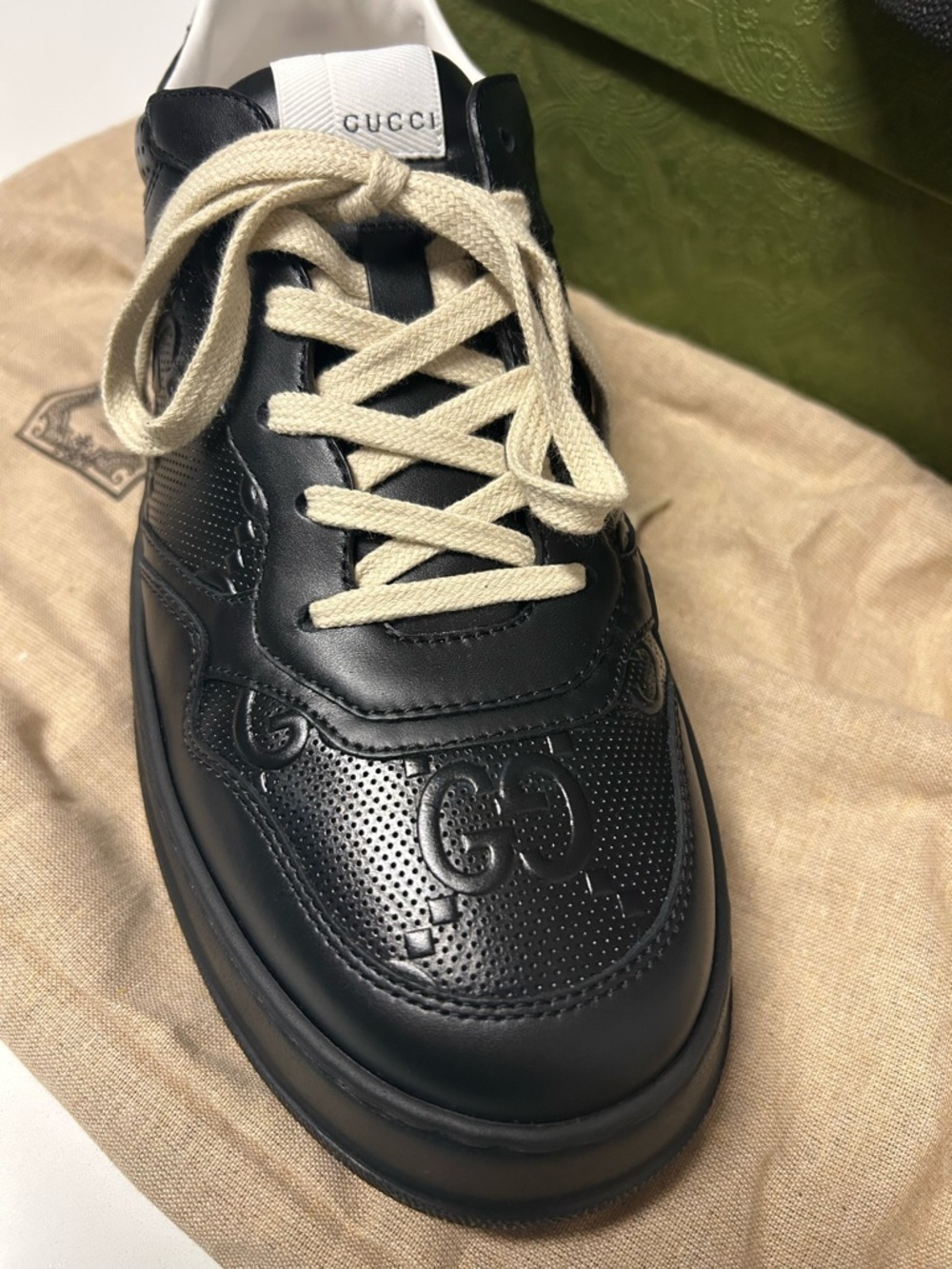 **AUTHENTIC** Gucci Black Leather Sneakers w/ box, dust bags, and extra laces. - Picture 3 of 12